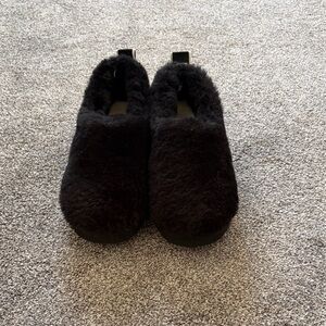 UGG Black Fuzzy Slippers